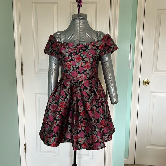 NWT. Lulu's Black and Pink Fit and Flare Mini Dress - Picture 1 of 9